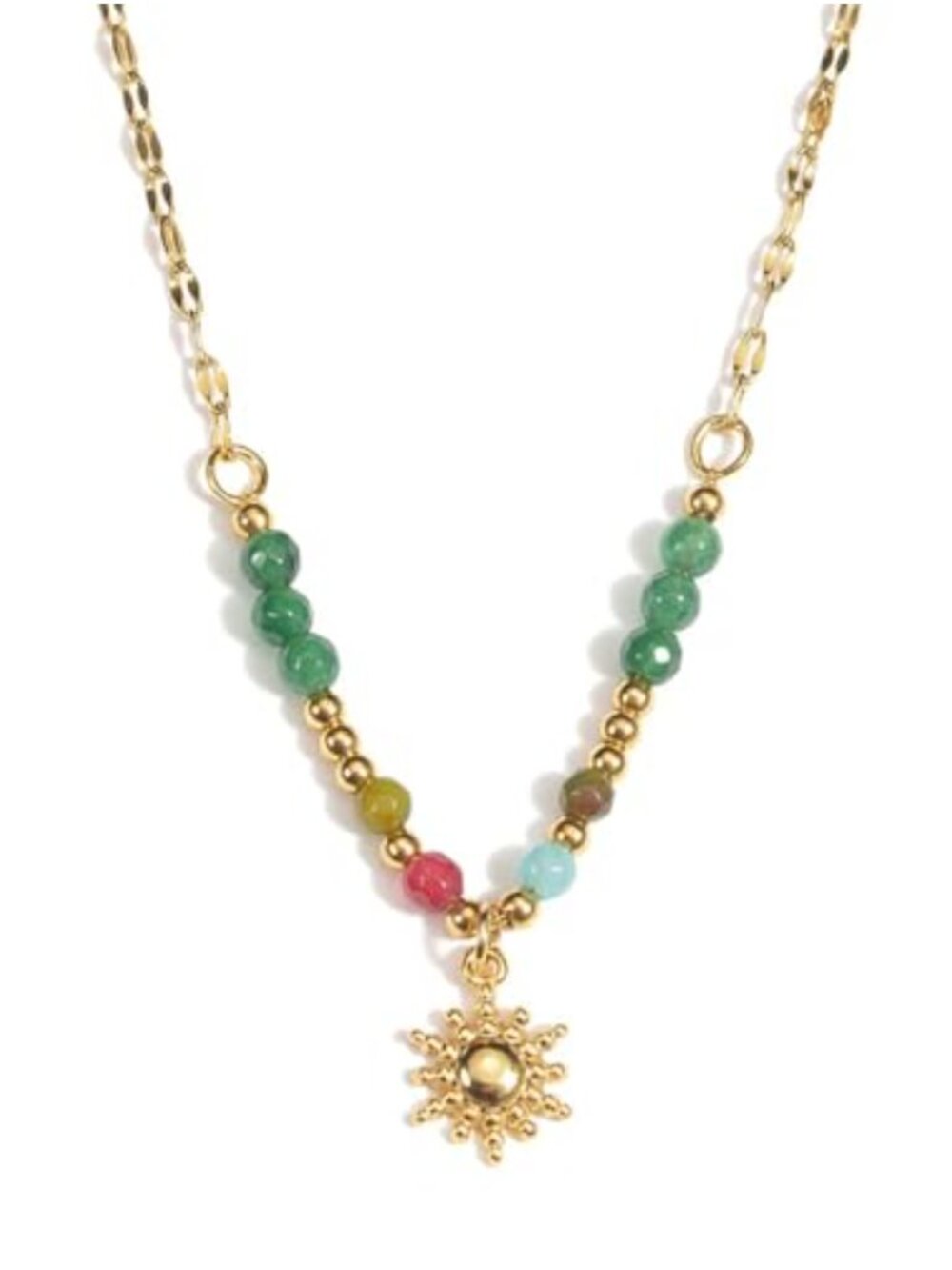 14k Gold Plated Stainless Steel Natural Stone Sun Pendant Necklace